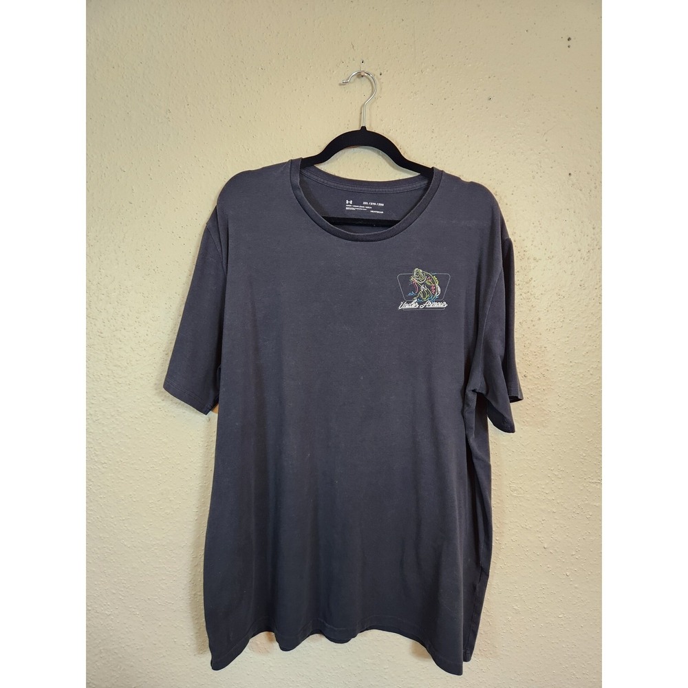 Under Armour Mens 2XL Black T-Shirt Bass Fishing Neon Graphic HeatGear Loose Fit
